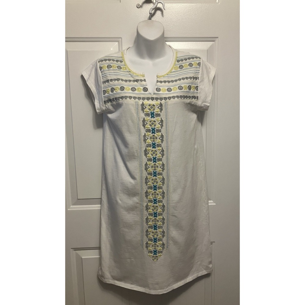 Fresh Produce White Print Embroidered T‎ Shirt Dress Size XS Women’s